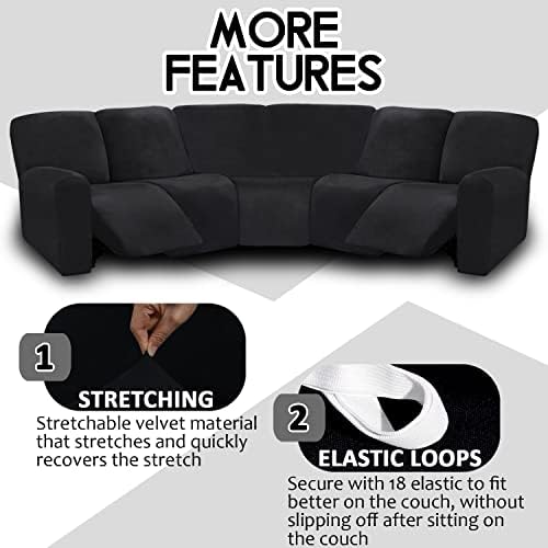 ULTICOR 7-Piece L Shape Sectional Recliner Sofa Covers, Velvet Stretch - Image 4
