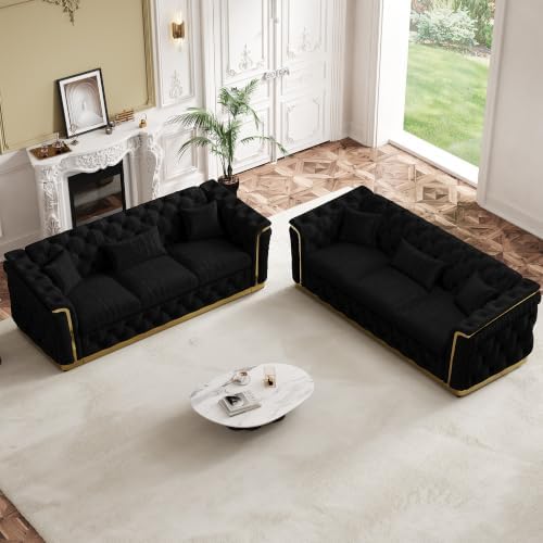 2-Piece 84.8" Velvet Sofa Set, Chesterfield Tufted by DAMAIFROMFURNITURE