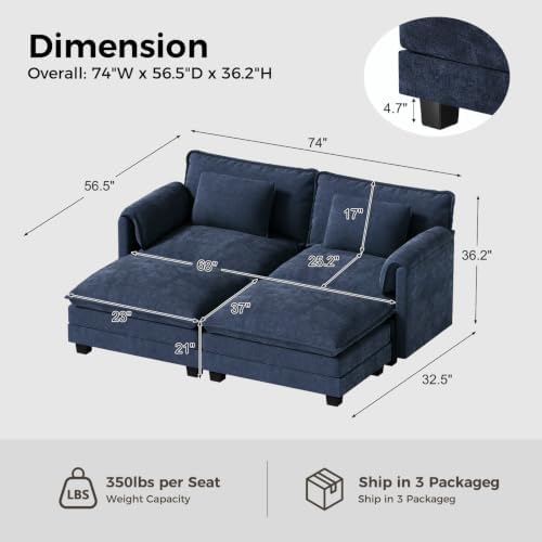 ELUCHANG 79" Oversized Modular Sectional Sofa, Comfy Chenille Cloud Couch - Image 2