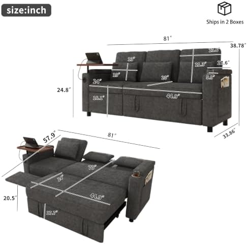 Sectional Sleeper Sofa with Pull Out Couch and Reclining Chair, Modern 3-in-1 - Image 3