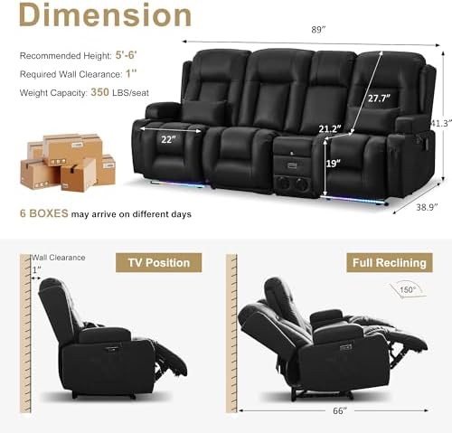 URRED Power Loveseat Recliner Sofa - Image 3