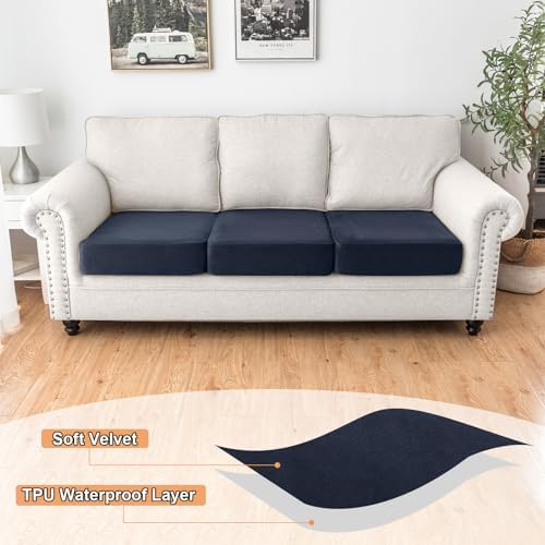 NAISI Waterproof Couch Cushion Covers Thick Velvet Fabric Washable Sofa - Image 2