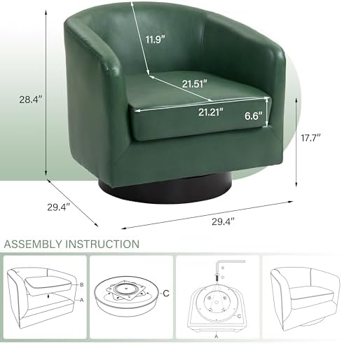 Pia Ricco Set of 4 Faux Leather 360° Swivel Barrel Accent Chair Green - Image 2