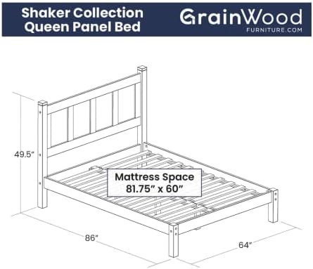 Grain Wood Furniture Shaker Solid Wood Panel Platform Bed, Queen Size - Image 2