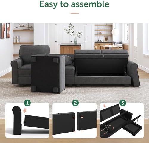 HONBAY Sectional Sofa with Storage Seat U Shaped Couch with Reversible Chaise - Image 6