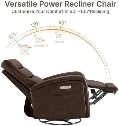 KISLOT Power Swivel Recliner Chair, Faux Leather Recliner 270° Rotation Modern - Image 5