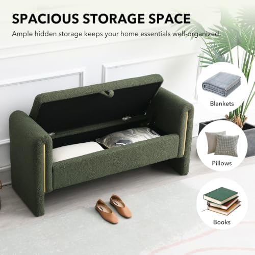52" Flip-Top Storage Ottoman Bench, Teddy Entryway Bench - Image 4