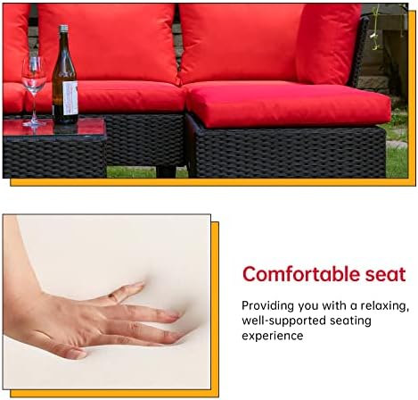 FDW 5-Piece Patio Furniture Set | Red | Outdoor Wicker Furniture - Image 3
