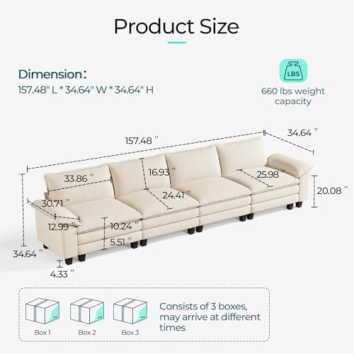 LINSY HOME 157'' Modular Sectional Sofa 4 Seat Couch Corduroy Cloud Couch - Image 2