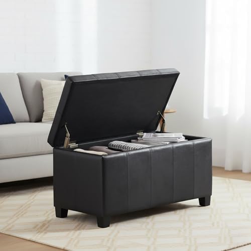 SIMPLIHOME Dover 36" Vegan Leather Ottoman in Distressed Graphite Black - Image 4