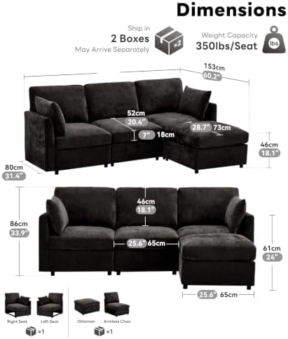 Iroomy Sectional Couch for Living Room, Comfy L Shaped Convertible Sofa - Image 2