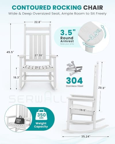 SERWALL Comfortable Outdoor Rocking Chairs Set of 3 - Image 2