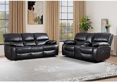 EBELLO Faux Leather Manual Reclining Sofa Set, 2-Seat Loveseat and 3-Seat Sofa by EBELLO