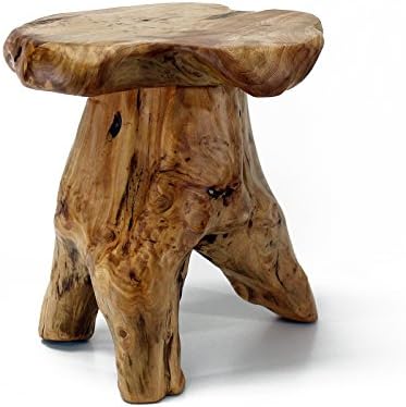 WELLAND Natural Cedar Stump Stool, Live Edge Mushroom Side Table by WELLAND