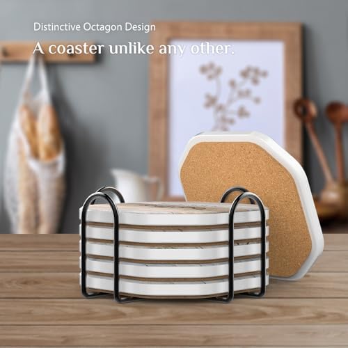 UMIRRO Absorbent Ceramic Stone Coasters Set of 6 - Image 4