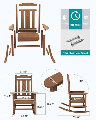 SERWALL HDPE Oversized Outdoor Rocking Chairs Set of 6, Patio Rocker - Image 2
