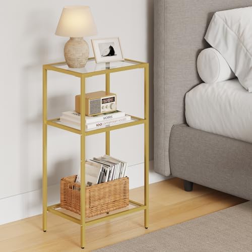 Gold Side Tables Set of 2, Tempered Glass End Table - Image 2