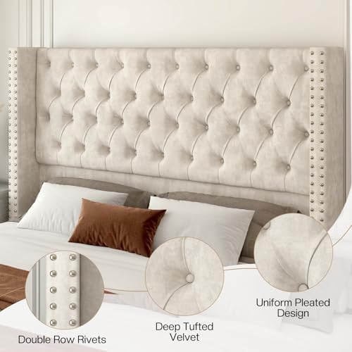Jocisland King Size Bed Frame Velvet Upholstered Platform Bed - Image 3