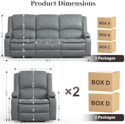 3+1+1 Seater Reclining Sofa Set, Reclining Couch Wall Hugger - Image 2