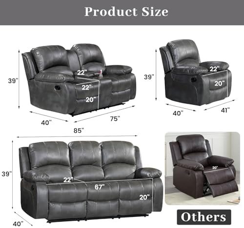 Betsy Furniture 3PC Faux Leather Reclining Couch Set, Living Room Furniture Set - Image 2