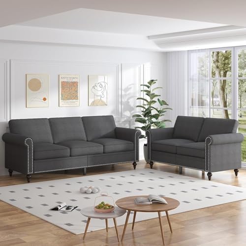 ijuicy 2 Pcs Sectional Sofa Set, Modern Upholstered Couch Set-Dark Gray by ijuicy