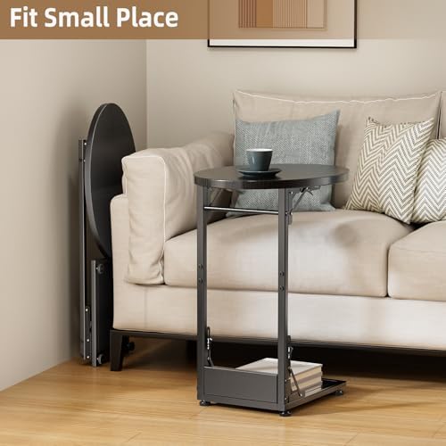 Elbourn Folding Side Table End Couch Tables, C-Shaped TV Stand - Image 7