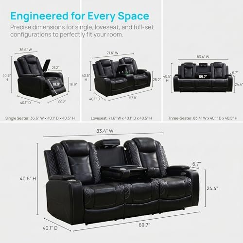 Leather Reclining Sofa Set, Power Recliner Sofa Sectional Couches - Image 2