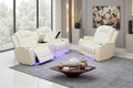 Power Reclining Loveseat with LED Light, Leather Reclining Sectional Loveseat by COSYMOORFURNITURE