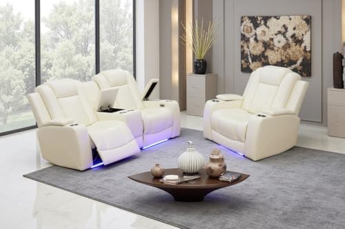Power Reclining Loveseat with LED Light, Leather Reclining Sectional Loveseat by COSYMOORFURNITURE