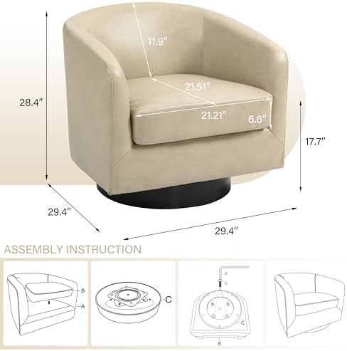 Pia Ricco Faux Leather 360° Swivel Barrel Accent Chair Cream - Image 2