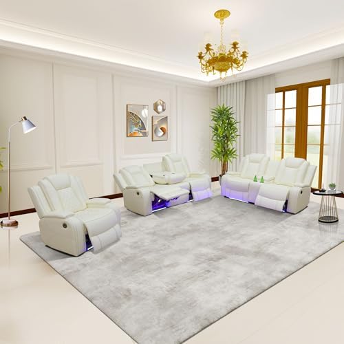 Power Recliner Set with LED Lights, Air Leather Reclining Set with USB by Unknown