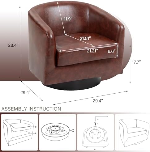 Pia Ricco Set of 2 Oversized Faux Leather 360° Swivel Barrel Accent Chair Red - Image 2