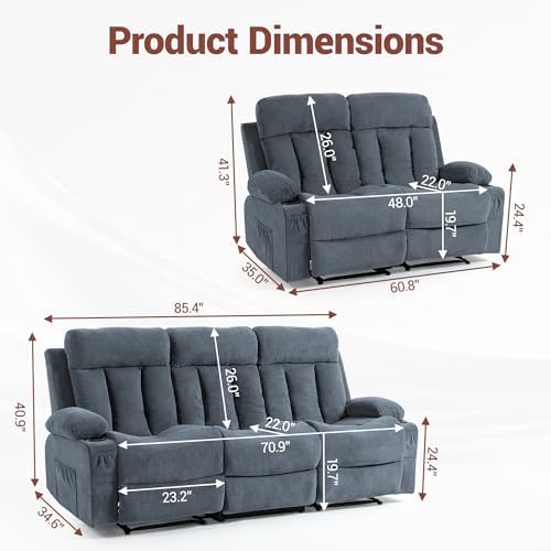 2 Piece Manual Recliner Sofa Set, Loveseat & Chair - Image 2