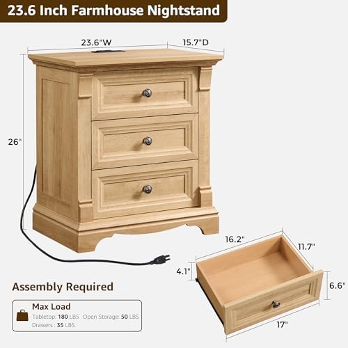 26" Tall Nightstand with Charging Station, 23.6"W Side Table w/Roman Column - Image 2