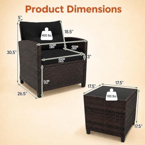 COSTWAY 3PCS Wicker Patio Furniture Set - Image 3