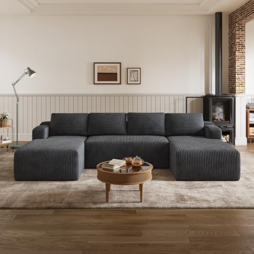 Novilla 118'' U-Shape Modular Sectional Sofa, Corduroy Dark Grey by Novilla