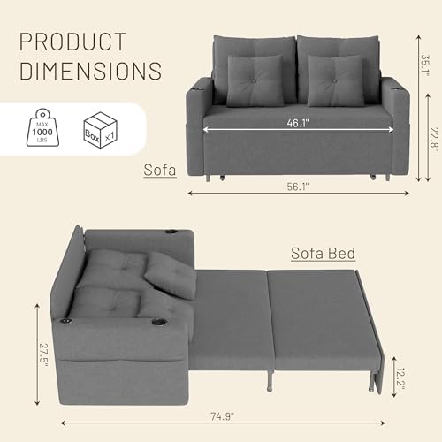 Krcix 3 in 1 Sofa Bed, Loveseat Sleeper - Image 3