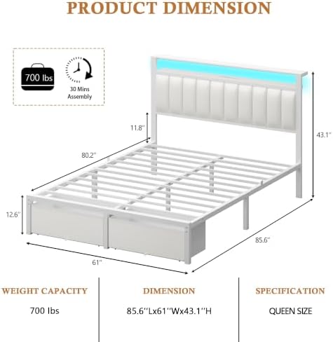 Furnulem White Queen Bed Frame - Image 2