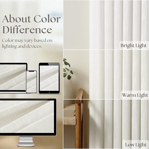 TWODRAPES Beige White Linen Pleated Curtains 30 Inch Length Light Filtering - Image 4