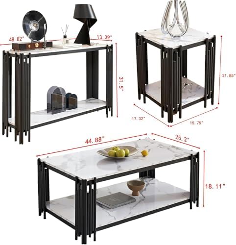 White Marble Coffee Table Set - Image 3
