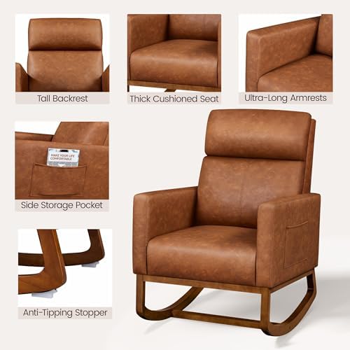 Yaheetech 28in Wide Padded High Back Glider Rocking Chair - Image 6