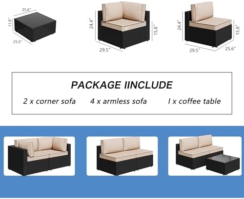 Shintenchi 7 Pieces Outdoor Patio Sectional Sofa Couch, Wicker Furniture - Image 7