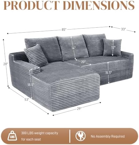85" L Shaped Cloud Boneless Sectional Couches - Image 2