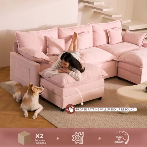 GOSUHI 108" U-Shaped Modular Cloud Couch, Deep Seat, Chenille Pink - Image 5