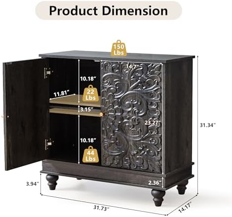 31" Accent Storage Cabinet, Floral Embossed 2 Door Sideboard - Image 2