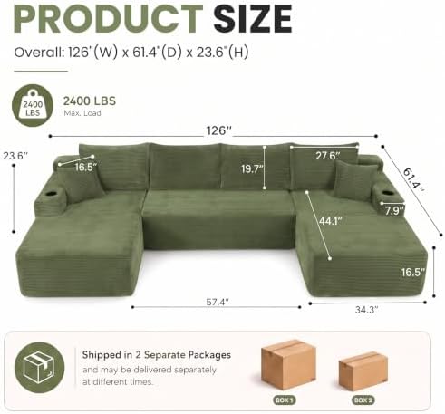 Yafylly 126" U Shaped Boneless Sectional Couch - Image 2