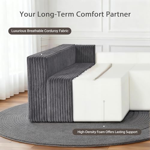 Claiks 128" U Shaped Boneless Couch, Corduroy Sectional Sofa - Image 3