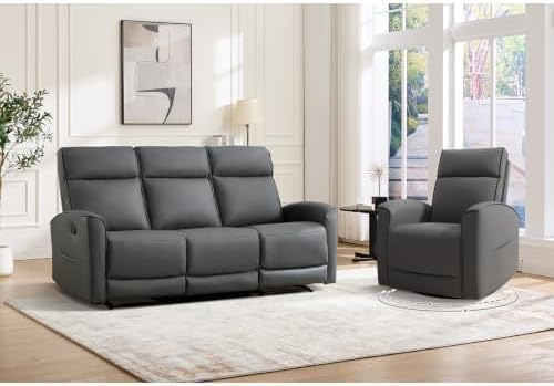 ANJ 2-Piece Premium Faux Leather Manual Reclining Sofa Set, Include 360° Swivel by ANJ
