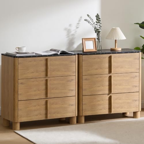 31.5" Wide 3 Drawer Dressers, Faux Marble & Wood Storage Cabinet, Modern Curved - Image 6