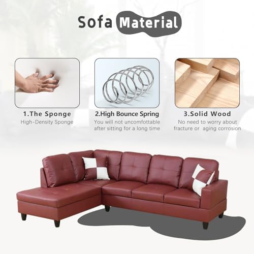 Red L-Shaped 3-Piece Faux Leather Sofa - Image 3